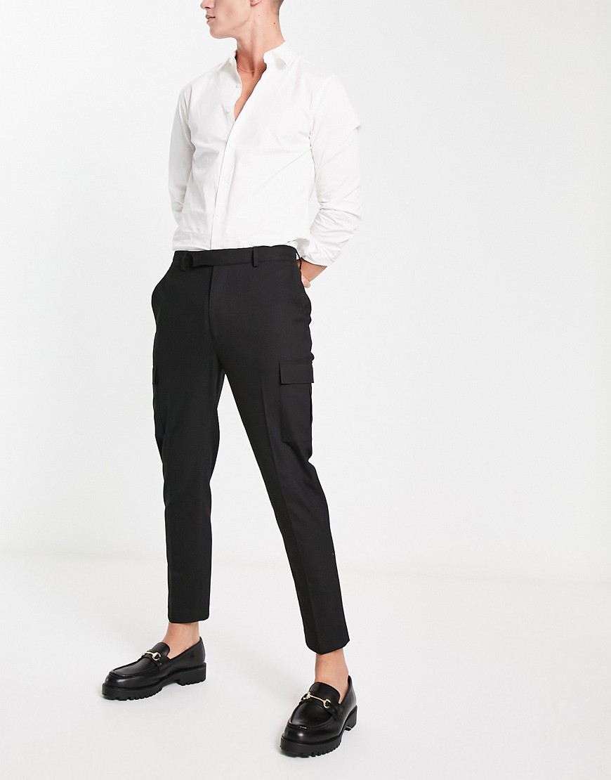 ASOS DESIGN smart tapered pants with cargo pockets in black
