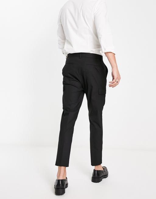 ASOS DESIGN smart tapered pants with cargo pockets in black