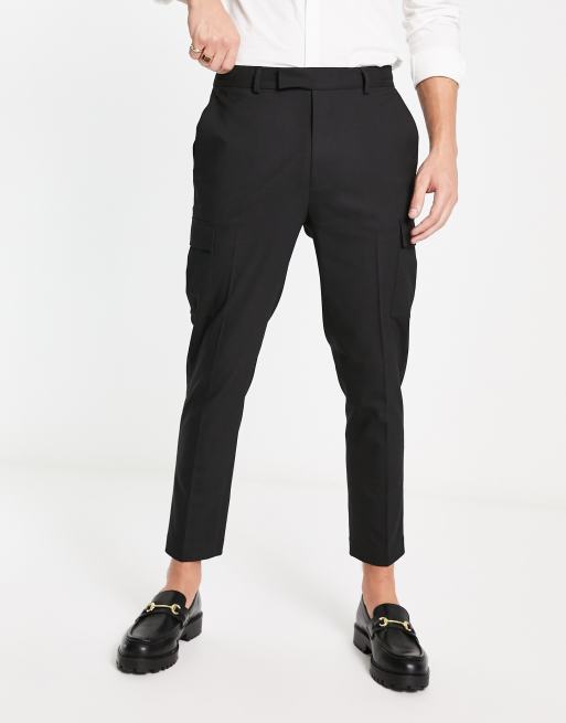 ASOS DESIGN smart tapered pants with cargo pockets in black