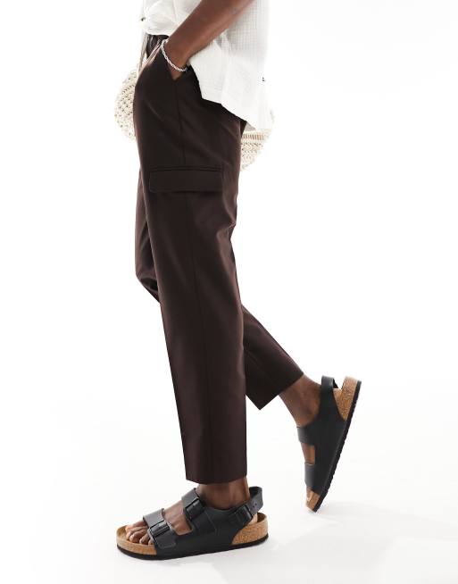 ASOS DESIGN smart tapered pants with cargo pockets in brown