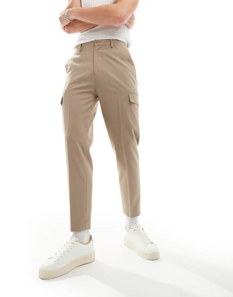 ASOS DESIGN smart tapered pants with cargo pockets in stone - view 1