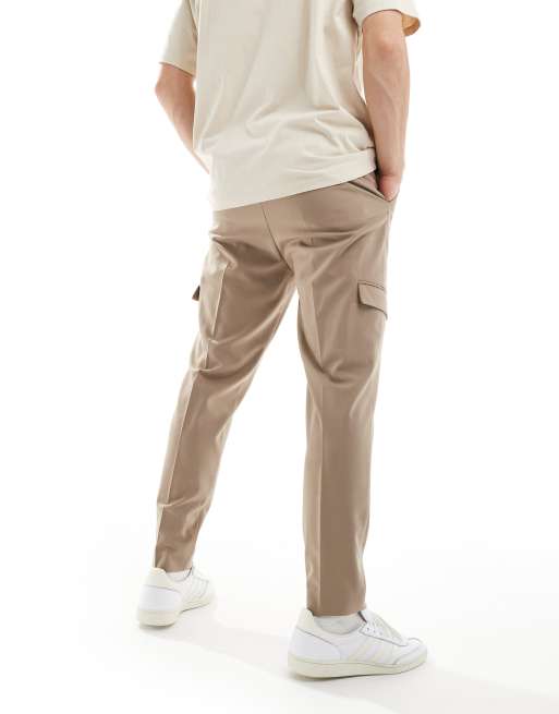 ASOS DESIGN smart tapered pants with cargo pockets in stone, 2 of 5