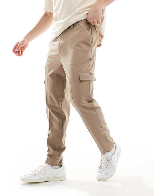 ASOS DESIGN smart tapered pants with cargo pockets in stone, 4 of 5
