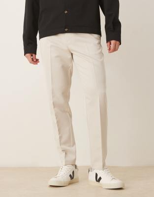 Asos Design Smart Tapered Pants With Elastic Waistband In White