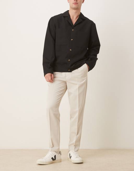 ASOS DESIGN smart tapered pants with elastic waistband in ecru