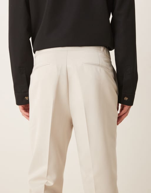 ASOS DESIGN smart tapered pants with elastic waistband in ecru