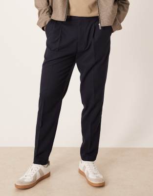 Asos Design Smart Tapered Pants With Elastic Waistband In Blue