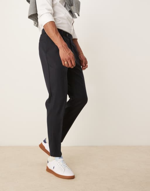 ASOS DESIGN smart tapered pants with front pleat in navy microtexture