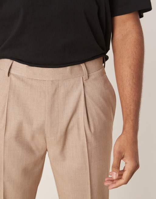 ASOS DESIGN smart tapered pants with front pleat in stone melange