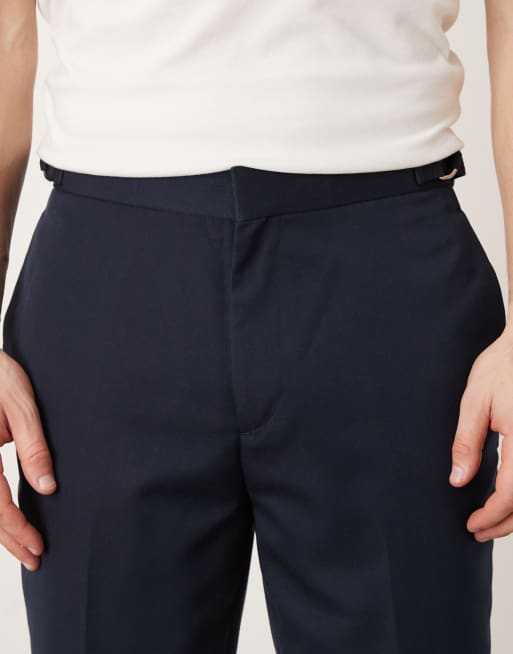 ASOS DESIGN smart tapered pants with side adjusters in navy, 4 of 5