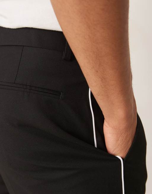 ASOS DESIGN smart tapered pants with side piping in black ASOS