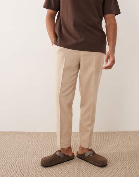 ASOS DESIGN smart tapered pants with wool blend in ecru with side adjustable waist - view 1