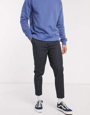 navy blue pinstripe pants