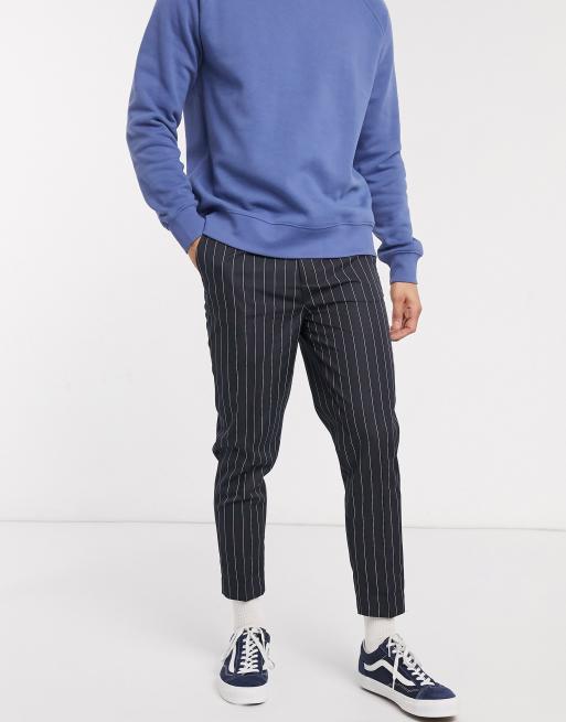 Wide Fit Pant ~ Navy with Light Blue Pinstripe – Jepps Design