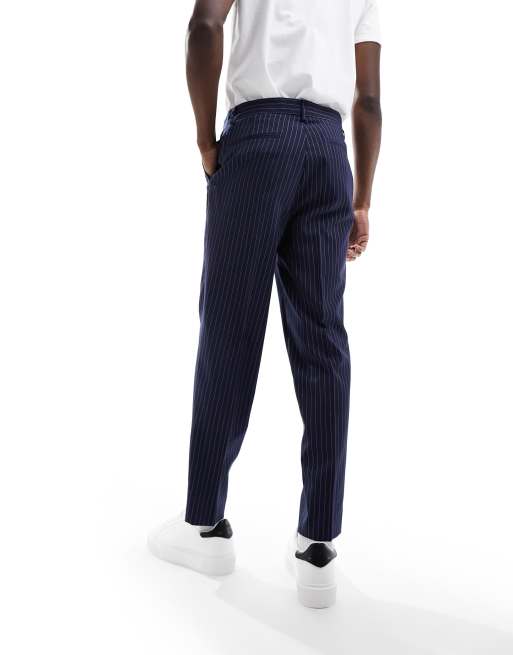 ASOS DESIGN smart tapered pinstripe pants in navy