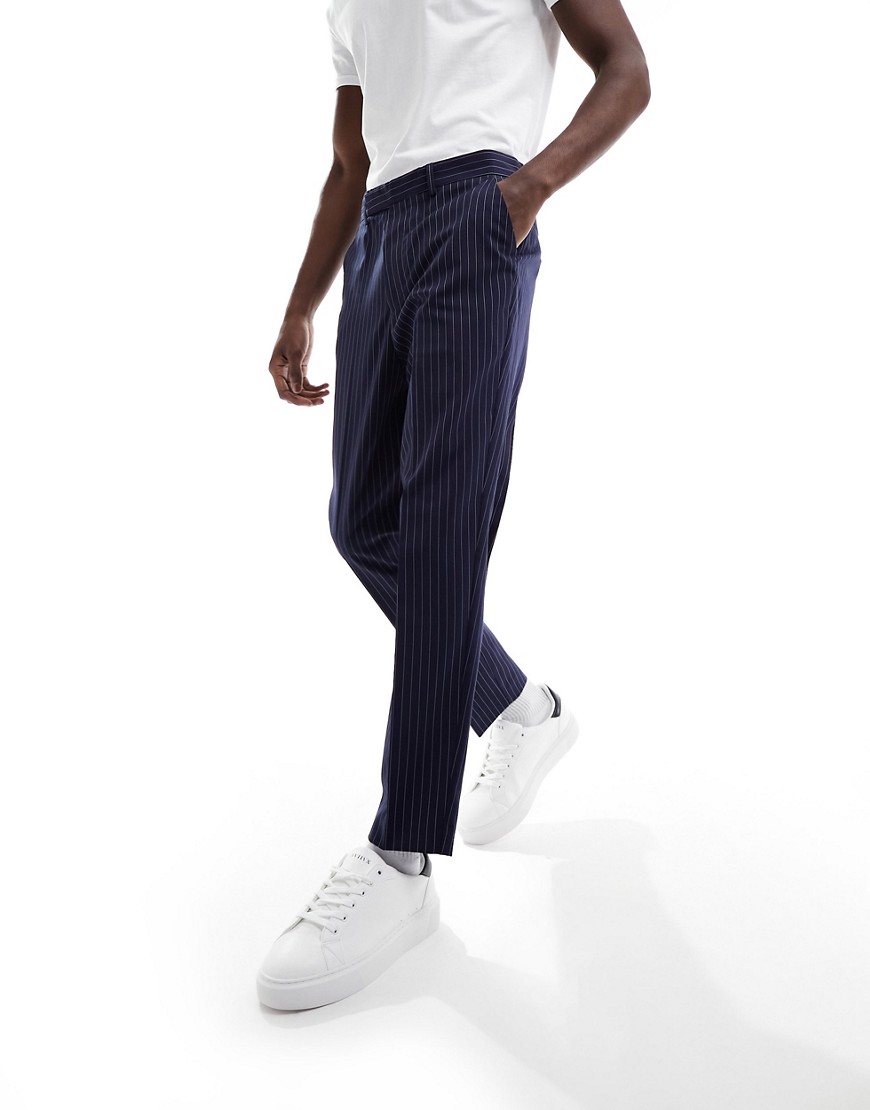 ASOS DESIGN smart tapered pinstripe trousers in navy
