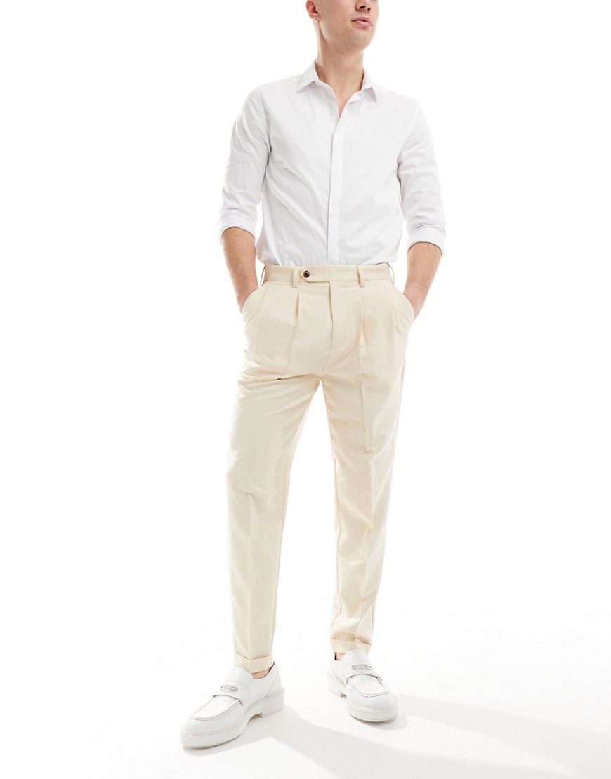 Asos Design Smart Tapered Premium Cotton Twill Chino Pants In Off White-neutral