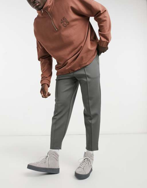 ASOS DESIGN smart tapered sweatpants in charcoal scuba with fixed hem