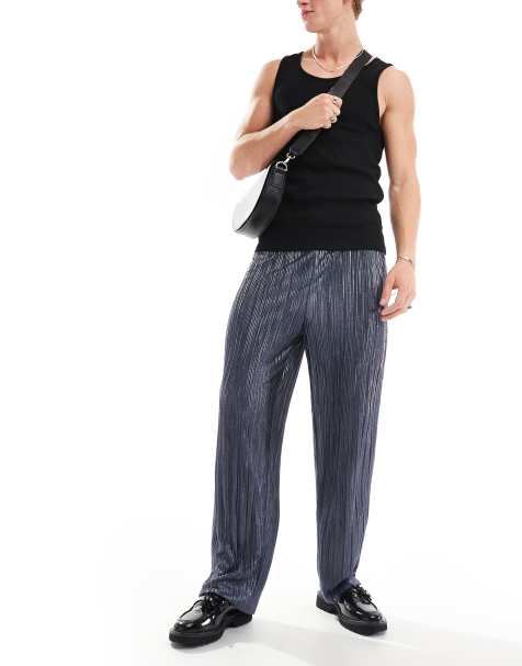ASOS DESIGN smart tapered trouser in blue metallic plisse - view 1