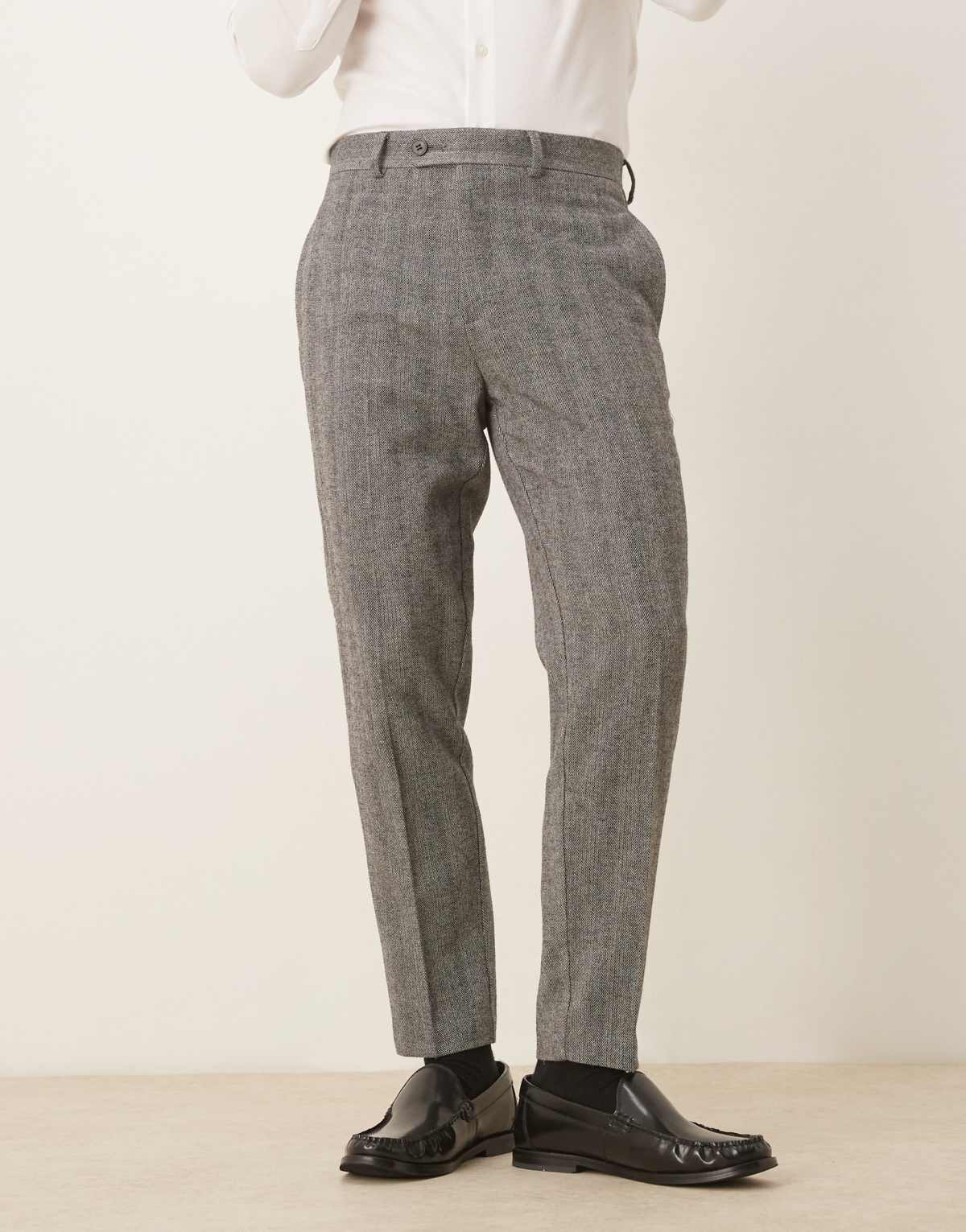 ASOS DESIGN smart tapered trouser in grey herringbone