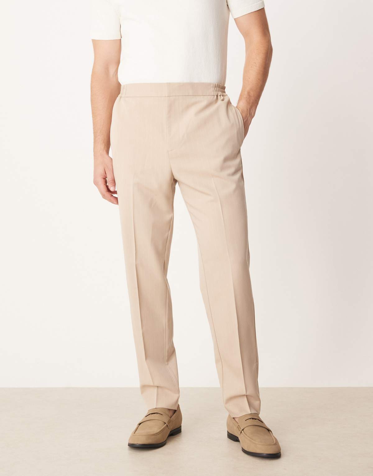 ASOS DESIGN smart tapered trouser in neutral pinstripe