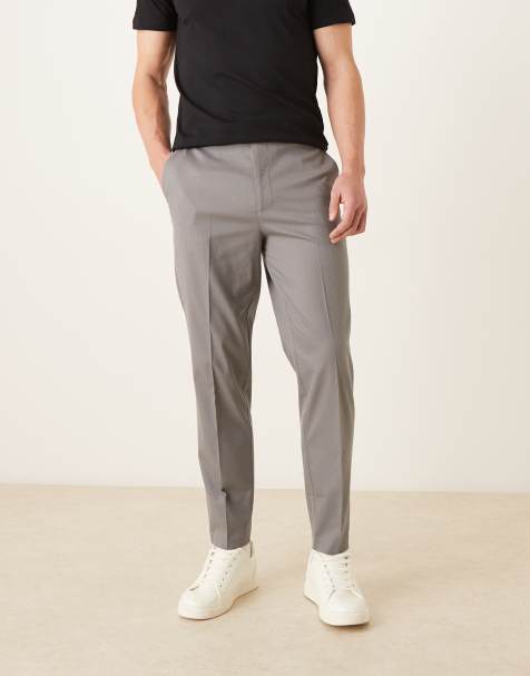 ASOS DESIGN smart tapered trouser with back adjuster in grey microtexture - view 1