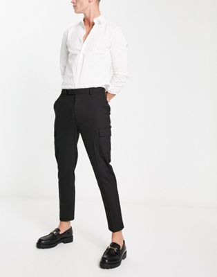 ASOS DESIGN smart tapered trouser with cargo pockets in black