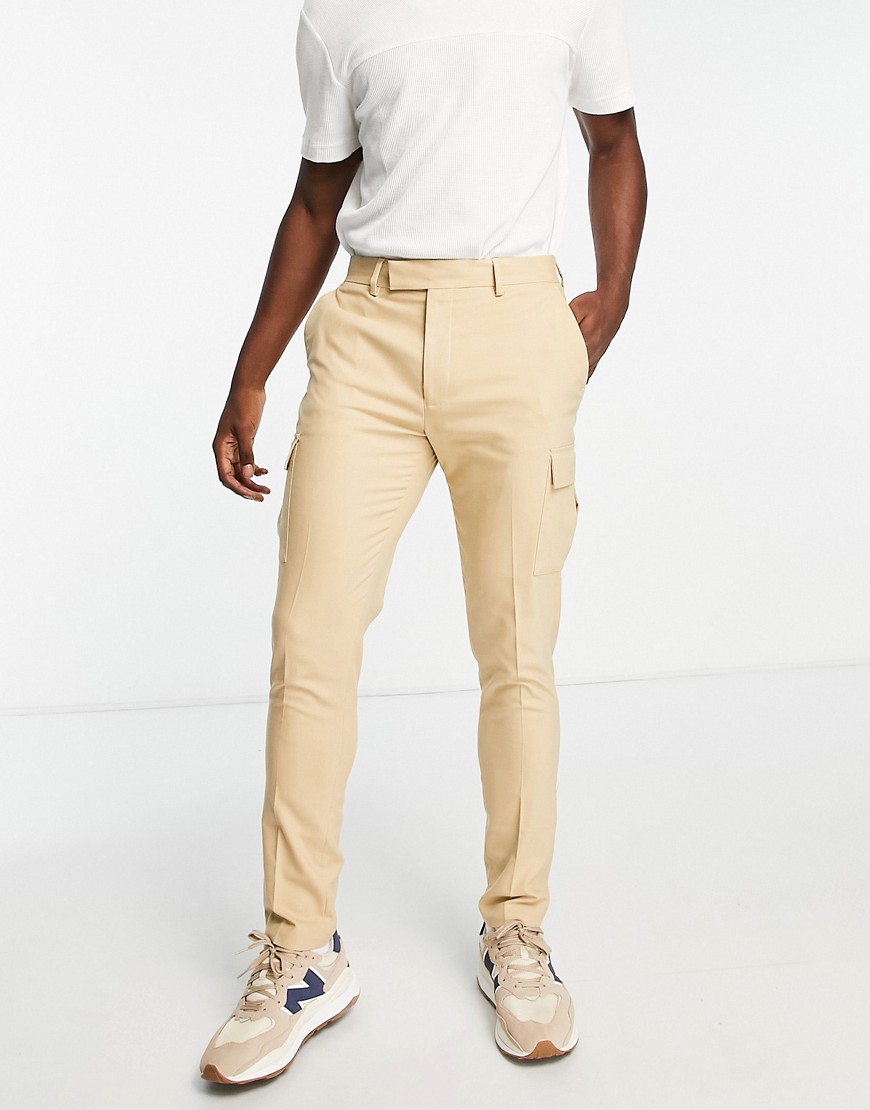 ASOS DESIGN smart tapered trouser with cargo pockets in camel-Neutral