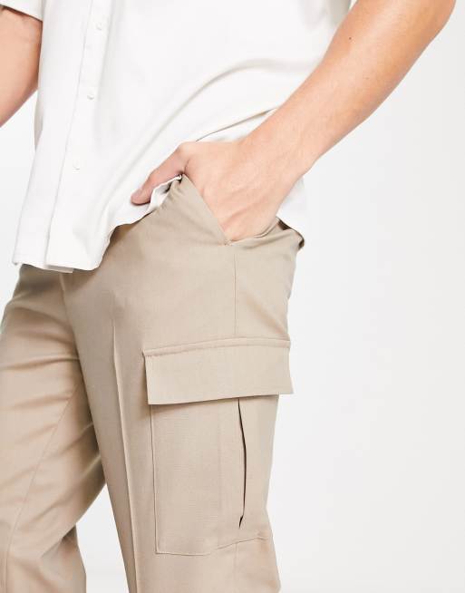 ASOS DESIGN smart tapered trousers in stone