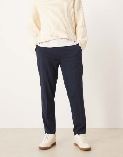 ASOS DESIGN smart tapered trouser with elasticated waistband in navy