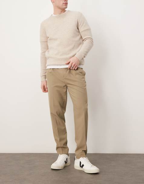 ASOS DESIGN smart tapered trouser with front pleat in dark stone - view 1
