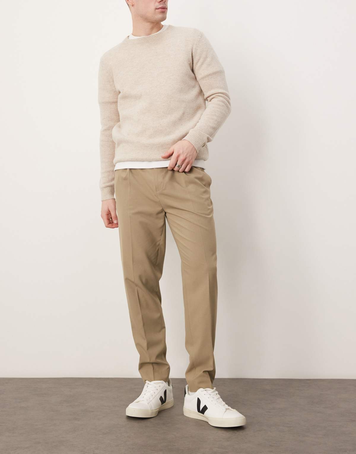 ASOS DESIGN smart tapered trouser with front pleat in dark stone
