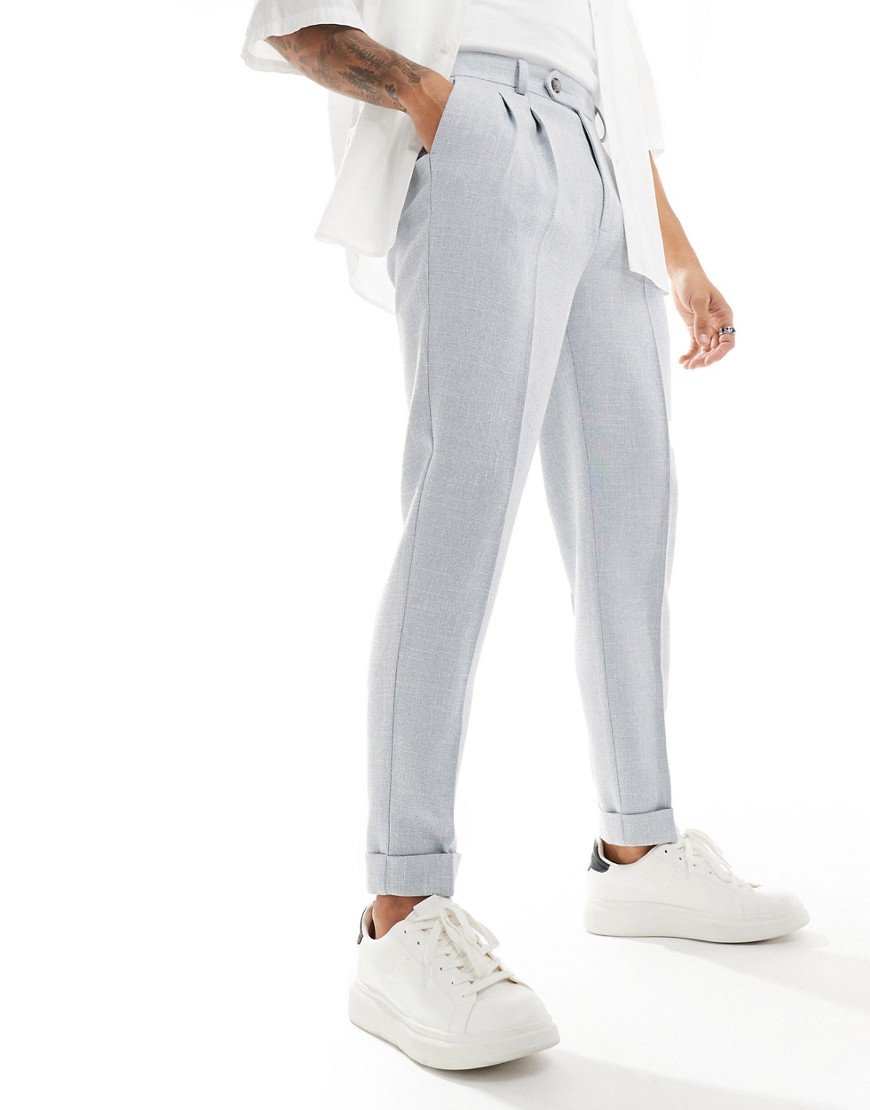 ASOS DESIGN smart tapered trousers in blue texture