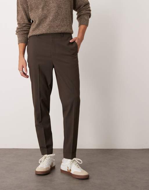 ASOS DESIGN smart tapered pants in brown microtexture