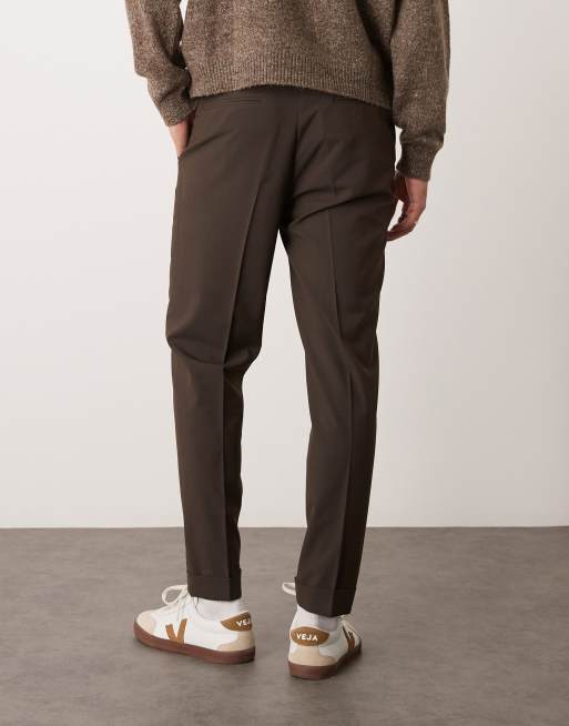 ASOS DESIGN smart tapered pants in brown microtexture