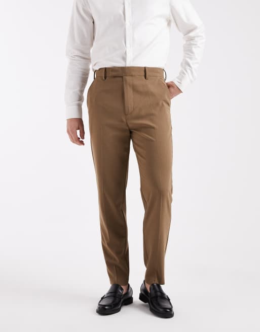ASOS DESIGN smart tapered trousers in brown