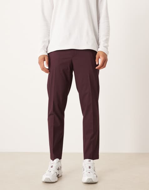 ASOS DESIGN smart tapered trousers in burgundy - view 1