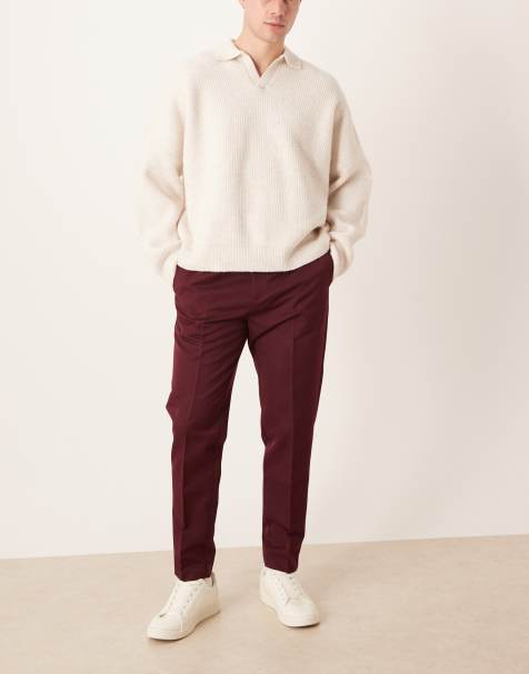 ASOS DESIGN smart tapered trousers in burgundy
