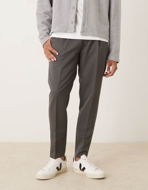 ASOS DESIGN smart tapered trousers in charcoal with front pleat