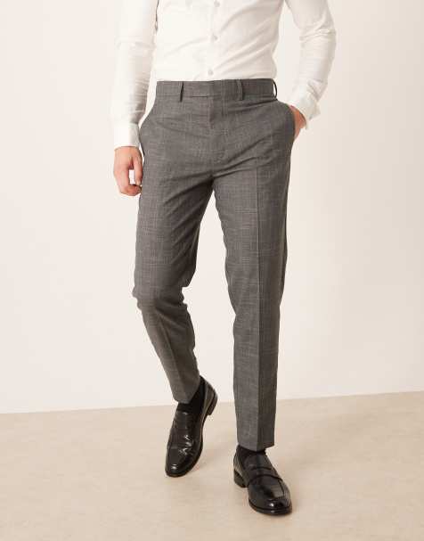 ASOS DESIGN smart tapered trousers in grey crosshatch texture - view 1