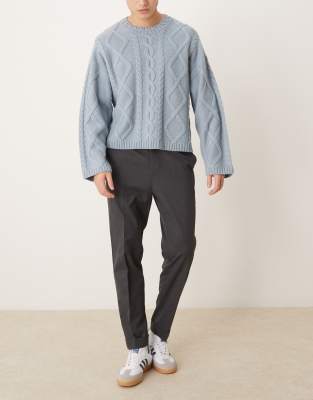 ASOS DESIGN smart tapered trousers in grey with half elasticated waist - view 1