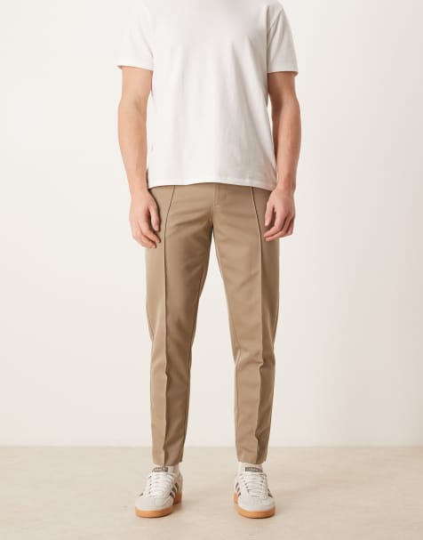 ASOS DESIGN smart tapered trousers in khaki with pintuck - view 1