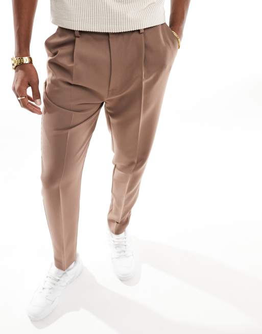 Asos Design Tapered Smart Pants In Textured Camel With Turn Up-neutral |  ModeSens