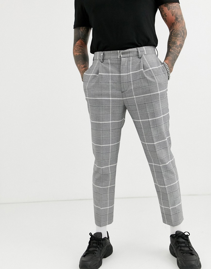 ASOS DESIGN smart tapered trousers in oversized grey check