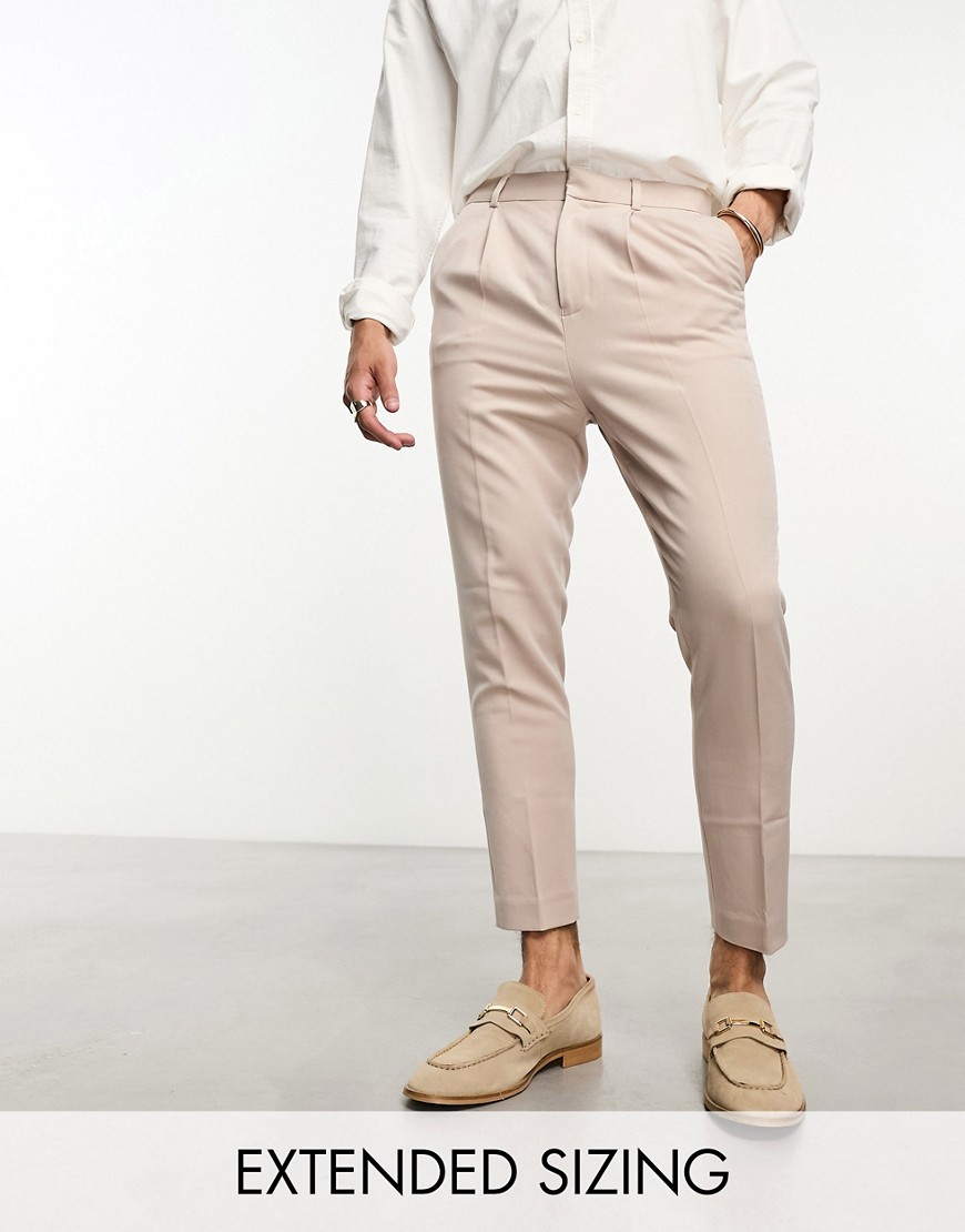 ASOS DESIGN smart tapered trousers in stone-Neutral