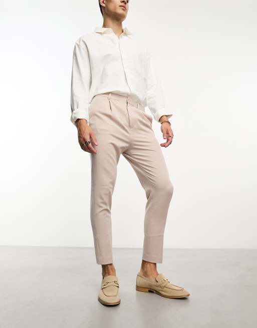 ASOS DESIGN smart tapered trousers in stone