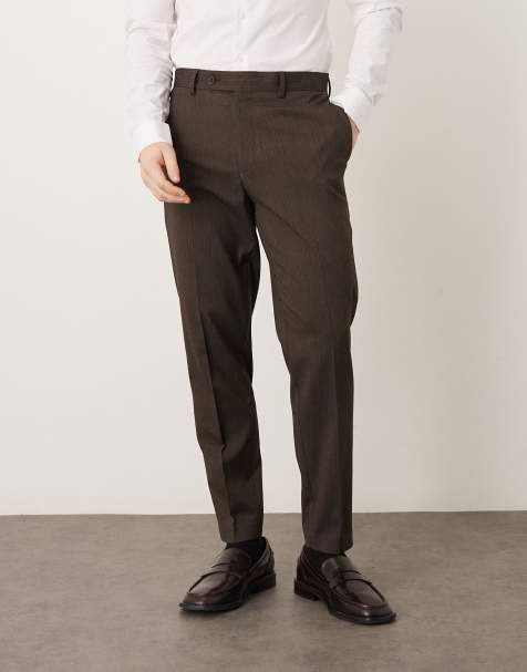 ASOS DESIGN smart tapered trousers with brown stripe weave