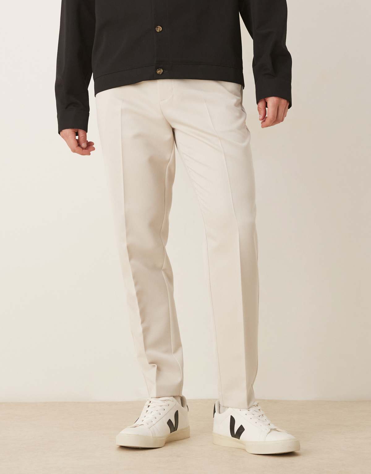 ASOS DESIGN smart tapered trousers with elasticated waistband in ecru