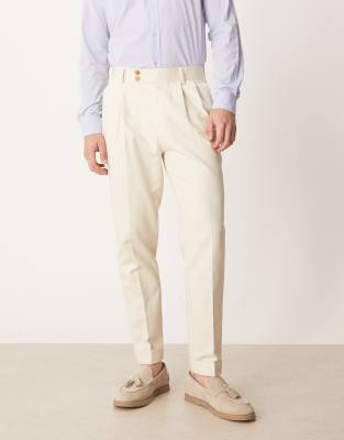 asos ASOS DESIGN smart tapered trousers with exposed button in beige