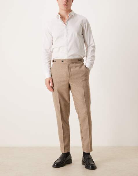 ASOS DESIGN tailored tapered trousers with wool blend in dark stone with side adjustable waist - BROWN